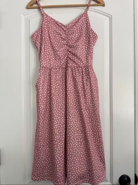 Yathon Women’s Pink Polka Dot Sundress with Spaghetti Straps size Medium